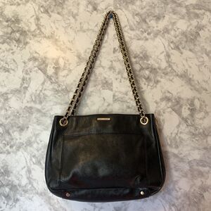 Rebecca Minkoff Swing Double Chain Black Leather Shoulder Bag Women's Handbag
